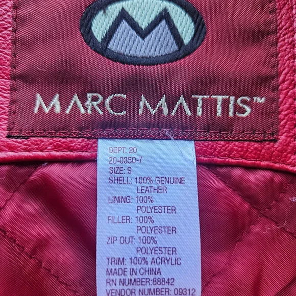 Marc Mattis Red Genuine Leather Coat Fur Hood Quilted Lined Women's S - Picture 3 of 5